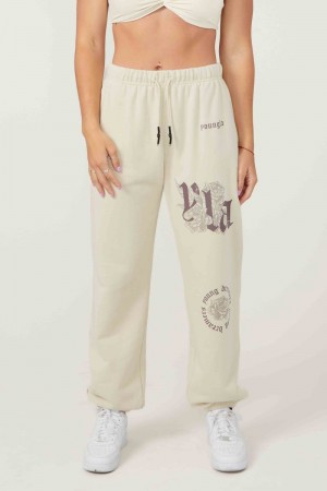 Women's YoungLA Gym W224 Rose Joggers Pants Off-White | XI0457-396 USA