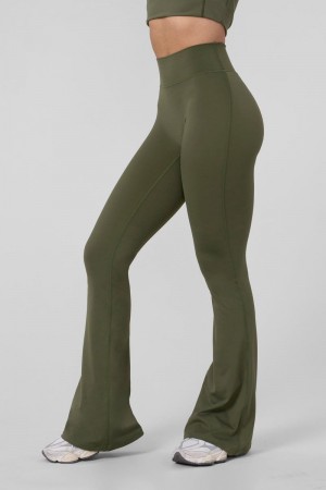 Women's YoungLA Gym W227 Curve Flare Leggings Leggings Olive | QL9408-567 USA