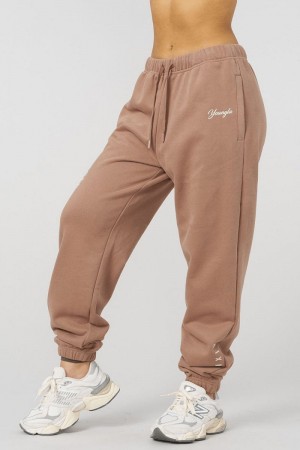 Women's YoungLA Gym W228 Revolve Joggers Joggers Light Brown | HI6581-497 USA