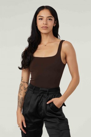 Women's YoungLA Gym W307 Snatched Bodysuit T Shirts Brown | CB4615-937 USA