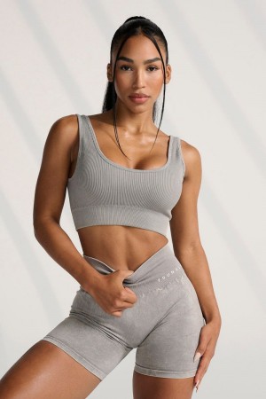 Women's YoungLA Gym W315 Carbon Ribbed Sports Bra Bras Grey Wash | JR9485-071 USA