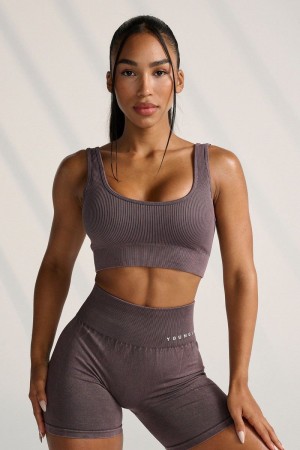 Women's YoungLA Gym W315 Carbon Ribbed Sports Bra Bras Plum Truffle | CZ1864-295 USA