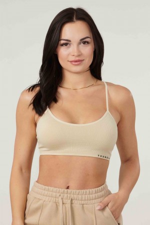 Women's YoungLA Gym W316 Ribbed Sports Bra Bras Light Taupe | JB2591-730 USA