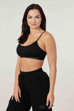 Women's YoungLA Gym W316 Ribbed Sports Bra Bras Black | QW4375-182 USA