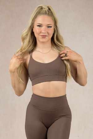 Women's YoungLA Gym W319 Asana Sports Bra Bras Milk Chocolate | PQ3975-208 USA