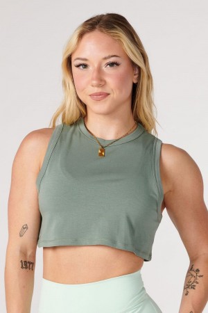 Women's YoungLA Gym W321 Cloud Modal Tank Tanks Sage Green | MO7120-394 USA