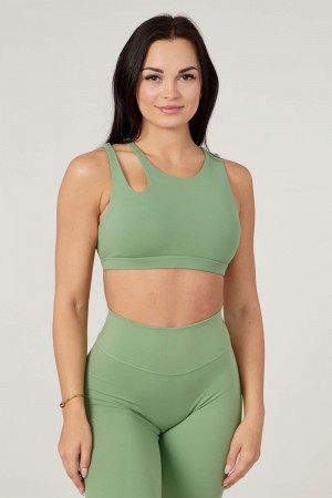 Women's YoungLA Gym W323 Powerpuff Sports Bra Bras Brushed Green | HO9512-470 USA