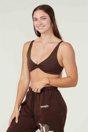 Women's YoungLA Gym W326 Spiral Sports Bra Bras Brown | LR8759-214 USA