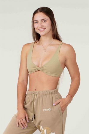 Women's YoungLA Gym W326 Spiral Sports Bra Bras Desert Olive | LS5349-286 USA