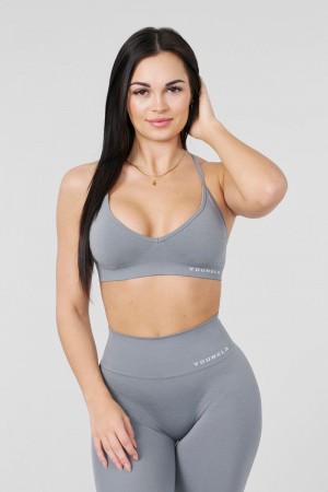 Women's YoungLA Gym W327 Core Seamless Sports Bra Bras Stone Grey | FS5130-249 USA