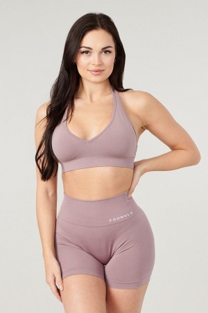 Women's YoungLA Gym W328 Core Seamless Halter sports bra Bras Crushed Mauve | KO8127-590 USA