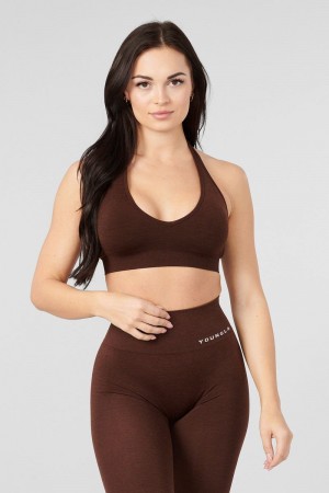 Women's YoungLA Gym W328 Core Seamless Halter sports bra Bras Tweed Brown | KX2057-931 USA