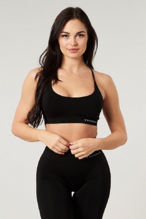 Women's YoungLA Gym W329 Core Seamless scoop neck bra Bras Polished Black | PH8623-941 USA