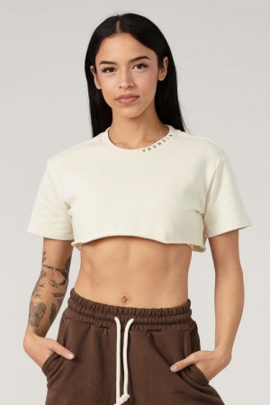 Women's YoungLA Gym W407 Super Cropped Shirt T Shirts Birch | MH9865-432 USA