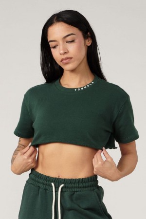 Women's YoungLA Gym W407 Super Cropped Shirt T Shirts Forest Green | RM3527-946 USA