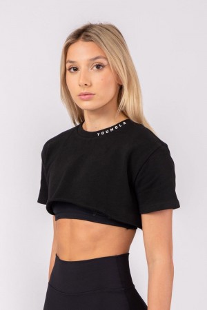 Women's YoungLA Gym W407 Super Cropped Shirt T Shirts Black | NF1496-578 USA