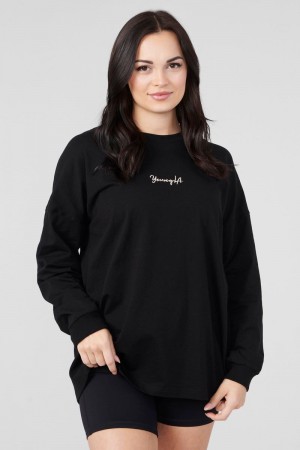 Women's YoungLA Gym W416 Retro Long Sleeve Fall 23 T Shirts Black | VJ7462-591 USA