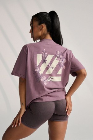 Women's YoungLA Gym W424 Bloc Oversized Shirt T Shirts Muted Berry | FR7643-859 USA