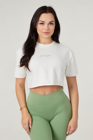 Women's YoungLA Gym W426 Not So Basic Cropped Shirt T Shirts Coconut Milk | AF4691-753 USA