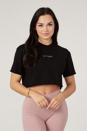 Women's YoungLA Gym W426 Not So Basic Cropped Shirt T Shirts Black | FE8501-976 USA