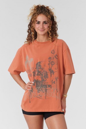 Women's YoungLA Gym W427 Phantom Oversized Shirt T Shirts Orange Wash | TH2308-971 USA