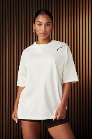 Women's YoungLA Gym W431 Curve Oversize Shirt T Shirts Cream | EO4267-183 USA