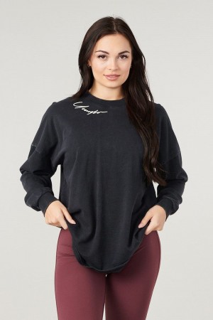 Women's YoungLA Gym W432 Emblem Long Sleeve Shirt T Shirts Black | CO1968-702 USA