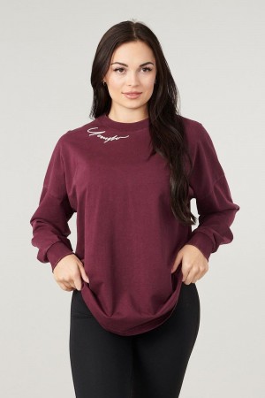 Women's YoungLA Gym W432 Emblem Long Sleeve Shirt T Shirts Burgundy | YB0247-651 USA