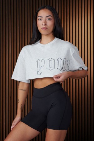 Women's YoungLA Gym W436 Urban Crop Shirt T Shirts Marble | XZ4392-156 USA