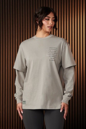 Women's YoungLA Gym W437 Urban Layer Shirt T Shirts Moonstone | CE1897-420 USA