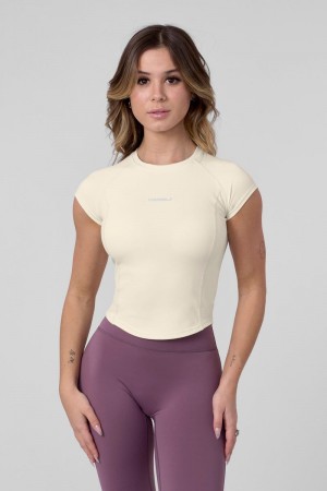 Women's YoungLA Gym W439 Compression Cap Sleeve Shirt Shirts Off-White | VH4106-578 USA