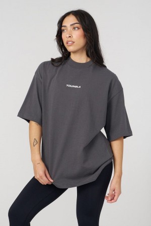 Women's YoungLA Gym W440 Digital Oversized Shirt T Shirts Charcoal | BA9321-647 USA