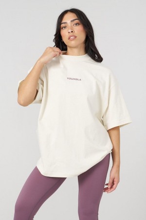 Women's YoungLA Gym W440 Digital Oversized Shirt T Shirts Off-White | OQ6190-437 USA