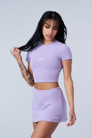 Women's YoungLA Gym W442 Love Sets Baby Shirt Shirts Lavender | RE2160-498 USA