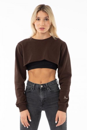 Women's YoungLA Gym W501 Super Crop Sweater Sweatshirts Brown | HI0916-875 USA