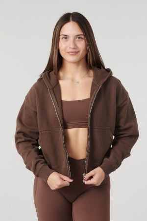 Women's YoungLA Gym W503 Essential Zip-up Hoodie Hoodies Brown | BS2396-415 USA