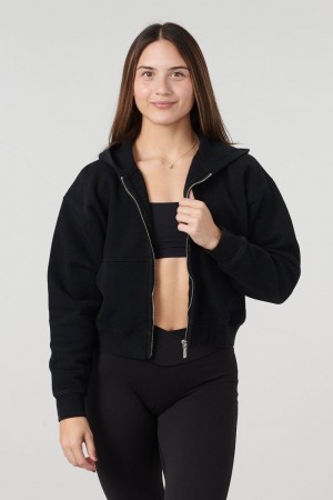 Women's YoungLA Gym W503 Essential Zip-up Hoodie Hoodies Black | FZ5627-308 USA