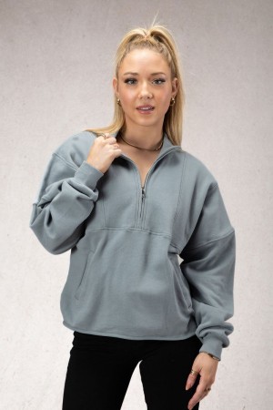 Women's YoungLA Gym W504 Throwback Pullover Sweatshirts Slate | VG2370-548 USA