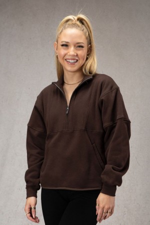 Women's YoungLA Gym W504 Throwback Pullover Sweatshirts Brown | JE9328-764 USA