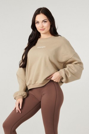 Women's YoungLA Gym W513 Willow Crewneck Sweatshirts Desert Olive | SA2519-068 USA