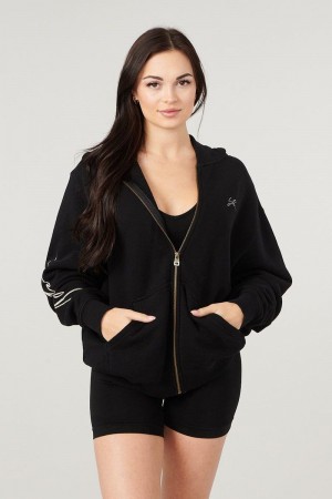 Women's YoungLA Gym W519 Emblem zip up hoodie Hoodies Black | ZJ2794-856 USA