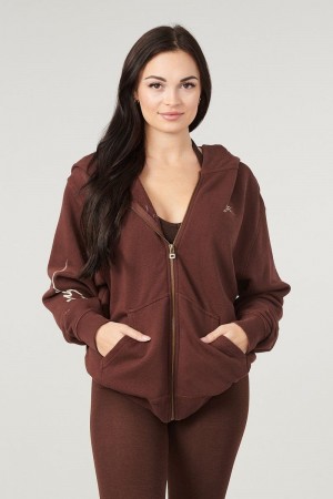 Women's YoungLA Gym W519 Emblem zip up hoodie Hoodies Brown | XW9280-536 USA