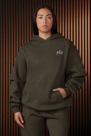 Women's YoungLA Gym W520 Urban Layer Hoodie Hoodies Forest Night | ZS5943-061 USA