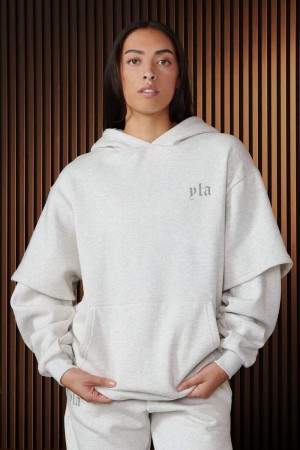 Women's YoungLA Gym W520 Urban Layer Hoodie Hoodies Marble | NK4061-597 USA