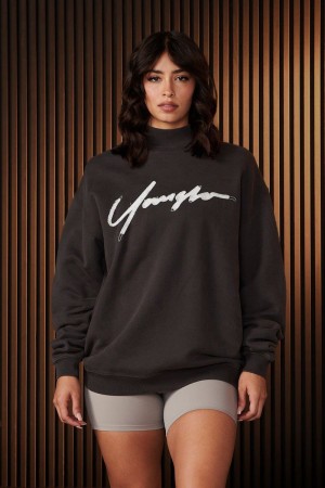 Women's YoungLA Gym W521 Urban Crewneck Sweatshirts Eclipse Wash | DE8162-450 USA