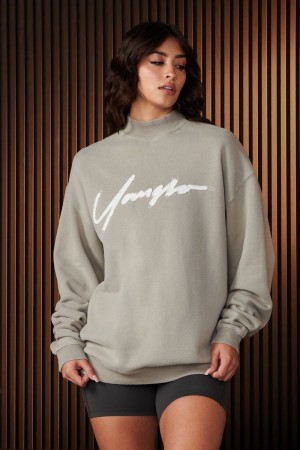 Women's YoungLA Gym W521 Urban Crewneck Sweatshirts Moonstone Wash | CK4389-271 USA