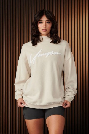 Women's YoungLA Gym W521 Urban Crewneck Sweatshirts Rain Cloud Wash | ZW4295-068 USA