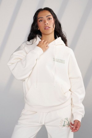 Women's YoungLA Gym W524 Teddy Hoodie Hoodies Coconut Milk | BC9154-276 USA