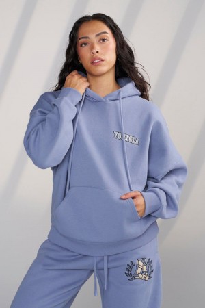 Women's YoungLA Gym W524 Teddy Hoodie Hoodies Kashmir Blue | SL9345-862 USA