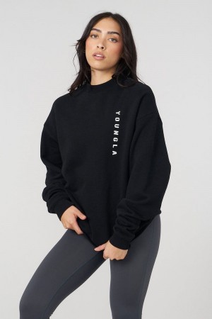 Women's YoungLA Gym W539 Eternal Crewneck Sweatshirts Black | VB9345-768 USA